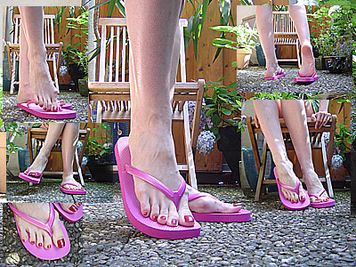 Pink Spin Flops In The Garden Leg Crossing Dangling And Relaxing